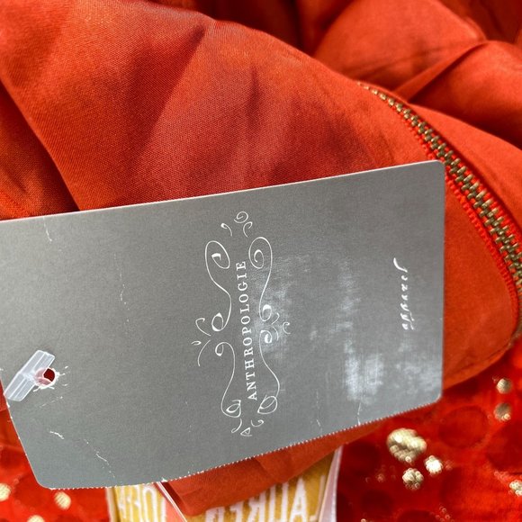 Lauren Moffatt Anthro crimson bubbles mini skirt size 4 red metallic gold pocket - Picture 11 of 11